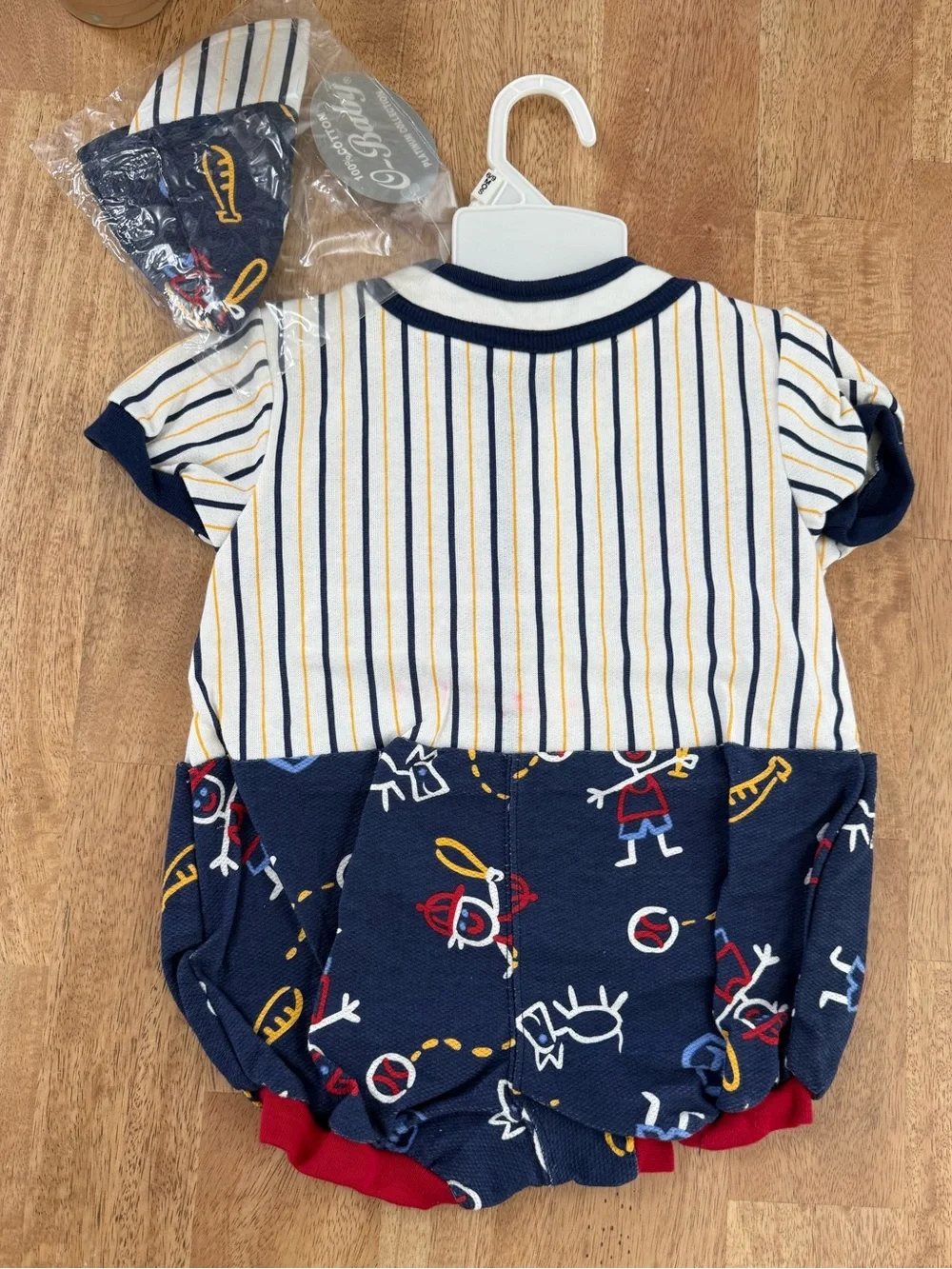 Vintage 100% Cotton O-Baby‎ Baseball Bubble Romper